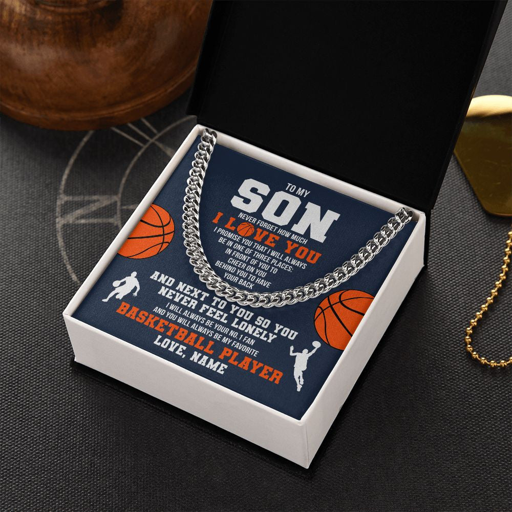 Cuban Link Chain Necklace | Personalized To My Son Necklace From Mom Dad Mother Father Never Forget I Love You Basketball Son Birthday Christmas Customized Gift Box Message Card | siriusteestore