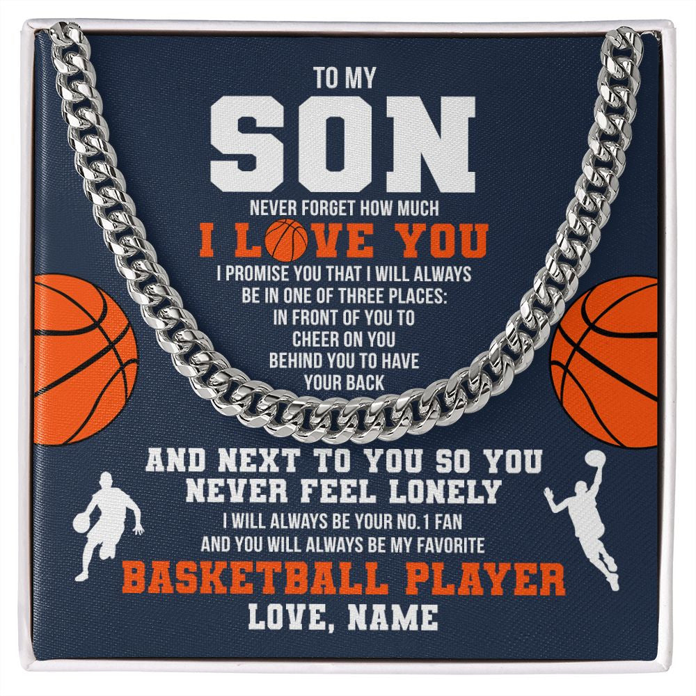 Cuban Link Chain Necklace | Personalized To My Son Necklace From Mom Dad Mother Father Never Forget I Love You Basketball Son Birthday Christmas Customized Gift Box Message Card | siriusteestore