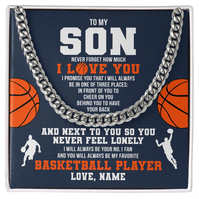 Cuban Link Chain Necklace | Personalized To My Son Necklace From Mom Dad Mother Father Never Forget I Love You Basketball Son Birthday Christmas Customized Gift Box Message Card | siriusteestore
