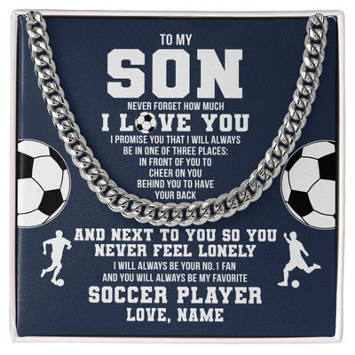 Cuban Link Chain Necklace | Personalized To My Son Necklace From Mom Dad Mother Father Never Forget I Love You Soccer Son Birthday Christmas Customized Gift Box Message Card | siriusteestore