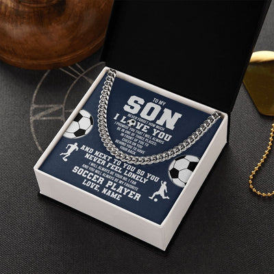 Cuban Link Chain Necklace | Personalized To My Son Necklace From Mom Dad Mother Father Never Forget I Love You Soccer Son Birthday Christmas Customized Gift Box Message Card | siriusteestore