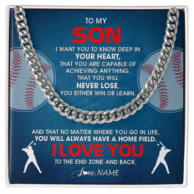 Cuban Link Chain Necklace | Personalized To My Son Necklace From Mom Dad Mother Father Never Lose Baseball Son Birthday Graduation Christmas Customized Gift Box Message Card | siriusteestore
