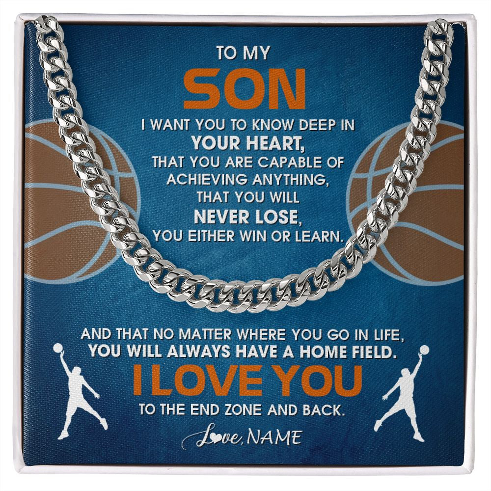 Cuban Link Chain Necklace | Personalized To My Son Necklace From Mom Dad Mother Father Never Lose Basketball Son Birthday Graduation Christmas Customized Gift Box Message Card | siriusteestore