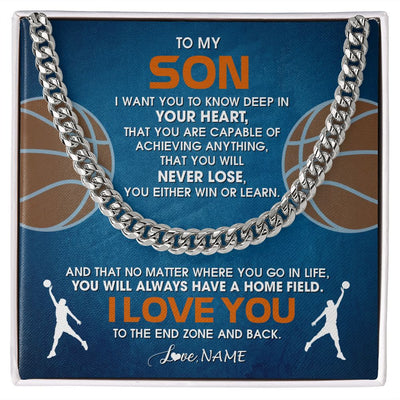 Cuban Link Chain Necklace | Personalized To My Son Necklace From Mom Dad Mother Father Never Lose Basketball Son Birthday Graduation Christmas Customized Gift Box Message Card | siriusteestore