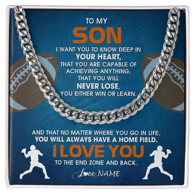 Cuban Link Chain Necklace | Personalized To My Son Necklace From Mom Dad Mother Father Never Lose Football Son Birthday Graduation Christmas Customized Gift Box Message Card | siriusteestore