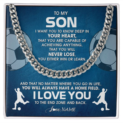 Cuban Link Chain Necklace | Personalized To My Son Necklace From Mom Dad Mother Father Never Lose Soccer Son Birthday Graduation Christmas Customized Gift Box Message Card | siriusteestore