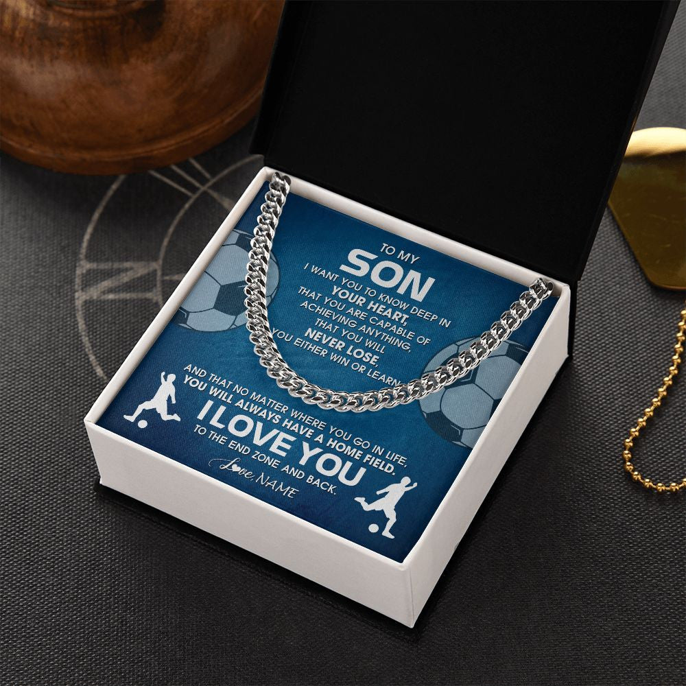 Cuban Link Chain Necklace | Personalized To My Son Necklace From Mom Dad Mother Father Never Lose Soccer Son Birthday Graduation Christmas Customized Gift Box Message Card | siriusteestore