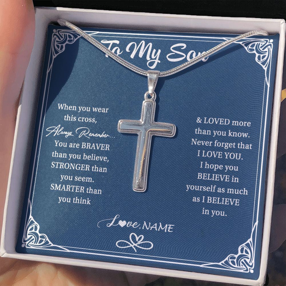 Stainless Cross Necklace | Personalized To My Son Necklace From Mom Dad Mother Father When Your Wear This Always Remember Son Birthday Christmas Customized Gift Box Message Card | siriusteestore