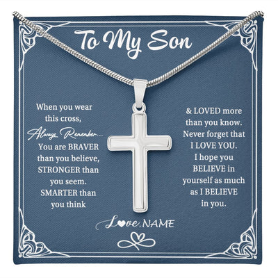 Stainless Cross Necklace | Personalized To My Son Necklace From Mom Dad Mother Father When Your Wear This Always Remember Son Birthday Christmas Customized Gift Box Message Card | siriusteestore