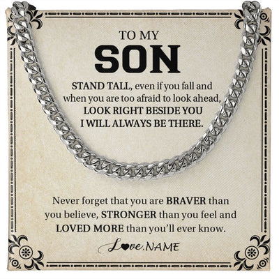 Cuban Link Chain Necklace | Personalized To My Son Necklace From Mom Dad Mother Never Forget That You Are Braver Son Birthday Graduation Christmas Customized Gift Box Message Card | siriusteestore