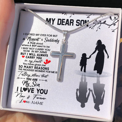 Stainless Cross Necklace | Personalized To My Son Necklace From Mom Mother I Love You Letters For Him Son Birthday Graduation Christmas Customized Gift Box Message Card | siriusteestore