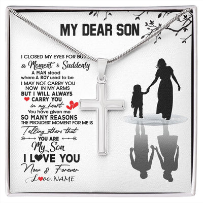 Stainless Cross Necklace | Personalized To My Son Necklace From Mom Mother I Love You Letters For Him Son Birthday Graduation Christmas Customized Gift Box Message Card | siriusteestore
