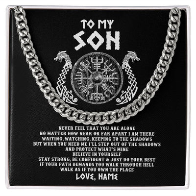 Cuban Link Chain Necklace | Personalized To My Son Necklace Viking Never Feel You Are Alone Odin Scandinavian Norse Runes End Son Birthday Christmas Customized Gift Box Message Card | siriusteestore