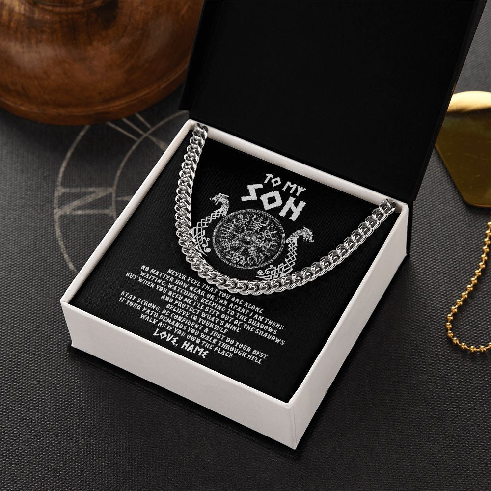 Cuban Link Chain Necklace | Personalized To My Son Necklace Viking Never Feel You Are Alone Odin Scandinavian Norse Runes End Son Birthday Christmas Customized Gift Box Message Card | siriusteestore