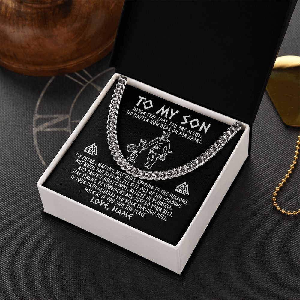 Cuban Link Chain Necklace | Personalized To My Son Necklace Viking Never Feel You Are Alone Scandinavian Runes Viking Son Birthday Christmas Customized Gift Box Message Card | siriusteestore