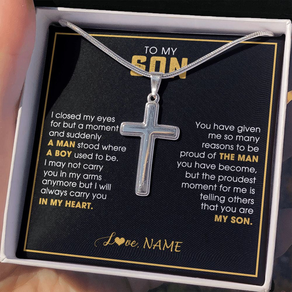 Stainless Cross Necklace | Personalized To My Son Necklace from Mom Mother Dad I Closed My Eyes For A Moment Son Birthday Graduation Christmas Jewelry Customized Gift Box Message Card | siriusteestore