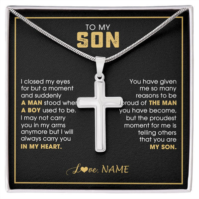 Stainless Cross Necklace | Personalized To My Son Necklace from Mom Mother Dad I Closed My Eyes For A Moment Son Birthday Graduation Christmas Jewelry Customized Gift Box Message Card | siriusteestore