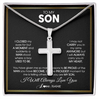 Stainless Cross Necklace | Personalized To My Son Necklace from Mom Mother Fahter Dad I Closed My Eyes For A Moment Son Birthday Graduation Christmas Customized Gift Box Message Card | siriusteestore