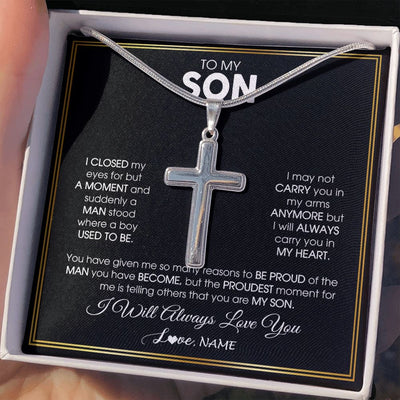 Stainless Cross Necklace | Personalized To My Son Necklace from Mom Mother Fahter Dad I Closed My Eyes For A Moment Son Birthday Graduation Christmas Customized Gift Box Message Card | siriusteestore