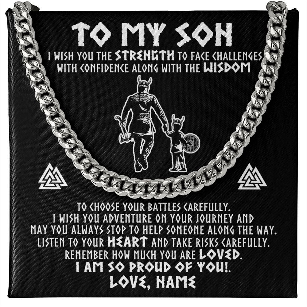Cuban Link Chain Necklace | Personalized To My Son Viking Necklace From Dad Father I Am So Proud Of You Runes Viking Son Birthday Christmas Customized Gift Box Message Card | siriusteestore
