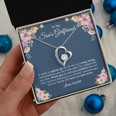 Forever Love Necklace | Personalized To My Son's Girlfriend Necklace From Mom It Takes A Special Girlfriend Birthday Wedding Valentines Day Christmas Customized Gift Box Message Card | siriusteestore