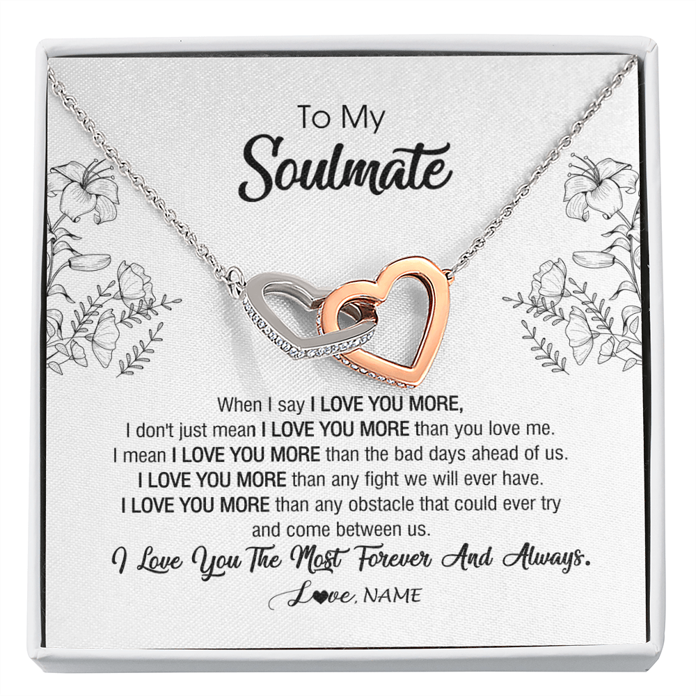 Interlocking Hearts Necklace | Personalized To My Soulmate Necklace For Women Future Wife Girlfriend Love You Birthday Anniversary Wedding Valentines Day Christmas Customized Message Card | siriusteestore