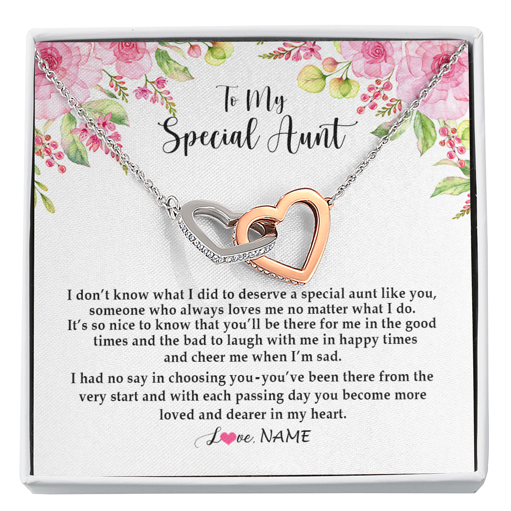 Interlocking Hearts Necklace | Personalized To My Special Aunt Necklace From Niece Nephew Deserve A Special Aunt Pendant Birthday Monthers Day Christmas Customized Gift Box Message Card | siriusteestore