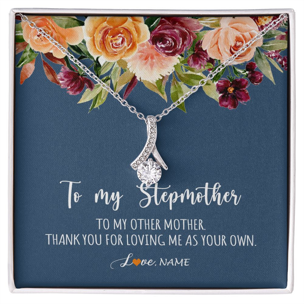 Alluring Beauty Necklace | Personalized To My Stepmother Necklace Thank You For Loveing Me As Your Own Bonus Mom Stepmom Birthday Mothers Day Christmas Customized Gift Box Message Card | siriusteestore