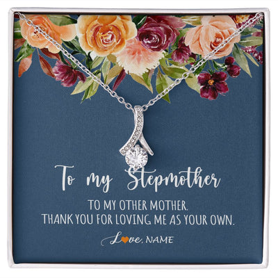 Alluring Beauty Necklace | Personalized To My Stepmother Necklace Thank You For Loveing Me As Your Own Bonus Mom Stepmom Birthday Mothers Day Christmas Customized Gift Box Message Card | siriusteestore