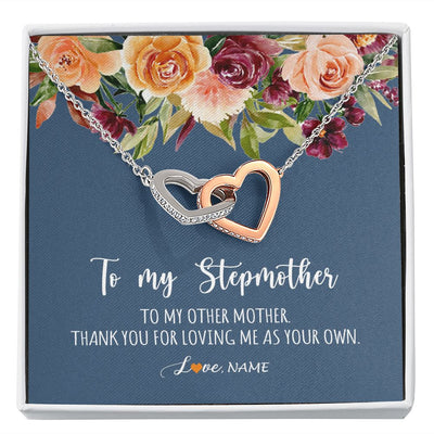 Interlocking Hearts Necklace | Personalized To My Stepmother Necklace Thank You For Loveing Me As Your Own Bonus Mom Stepmom Birthday Mothers Day Christmas Customized Gift Box Message Card | siriusteestore
