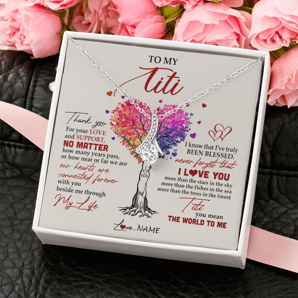 Alluring Beauty Necklace | Personalized To My Titi Necklace From Niece Nephew Never Forget That I Love You You Mean The World Titi Birthday Mothers Day Christmas Customized Gift Box Message Card | siriusteestore