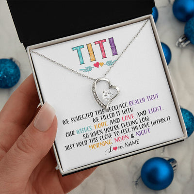 Forever Love Necklace | Personalized To My Titi Necklace From Niece Nephew We Squeezed This Necklace Titi Birthday Mothers Day Christmas Jewelry Customized Gift Box Message Card | siriusteestore