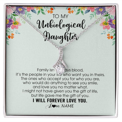 Alluring Beauty Necklace | Personalized To My Unbiological Daughter Necklace Family Isn't Always Blood Bonus Daughter Stepdaughter Birthday Christmas Customized Gift Box Message Card | siriusteestore