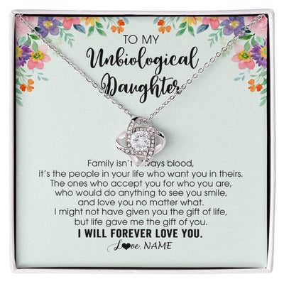 Love Knot Necklace | Personalized To My Unbiological Daughter Necklace Family Isn't Always Blood Bonus Daughter Stepdaughter Birthday Christmas Customized Gift Box Message Card | siriusteestore