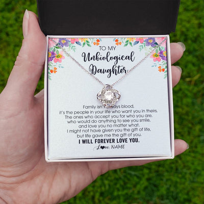 Love Knot Necklace | Personalized To My Unbiological Daughter Necklace Family Isn't Always Blood Bonus Daughter Stepdaughter Birthday Christmas Customized Gift Box Message Card | siriusteestore