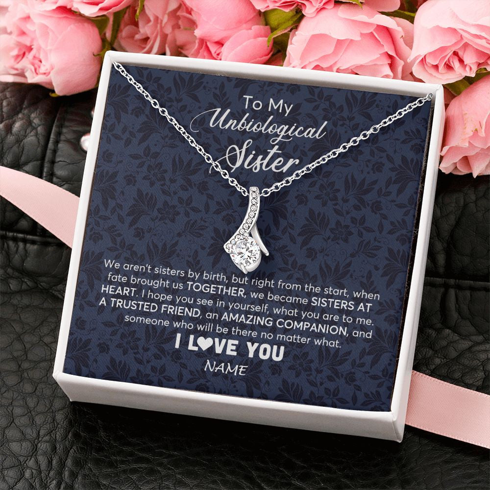 Alluring Beauty Necklace | Personalized To My Unbiological Sister Necklace For Soul Sister Best Friend Bff Birthday Graduation Christmas Pendant Jewelry Customized Gift Box Message Card | siriusteestore
