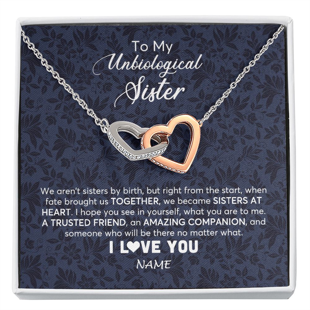Interlocking Hearts Necklace | Personalized To My Unbiological Sister Necklace For Soul Sister Best Friend Bff Birthday Graduation Christmas Pendant Jewelry Customized Gift Box Message Card | siriusteestore