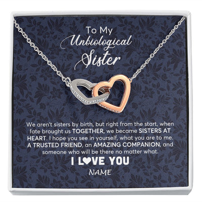 Interlocking Hearts Necklace | Personalized To My Unbiological Sister Necklace For Soul Sister Best Friend Bff Birthday Graduation Christmas Pendant Jewelry Customized Gift Box Message Card | siriusteestore