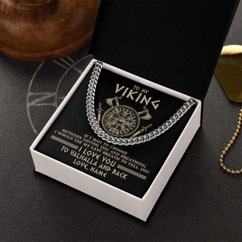 Cuban Link Chain Necklace | Personalized To My Viking Necklace Husband From Wife I Love You To Valhalla Husband Fiancee Boyfriend Men Birthday Anniversary Day Customized Gift Box Message Card | siriusteestore