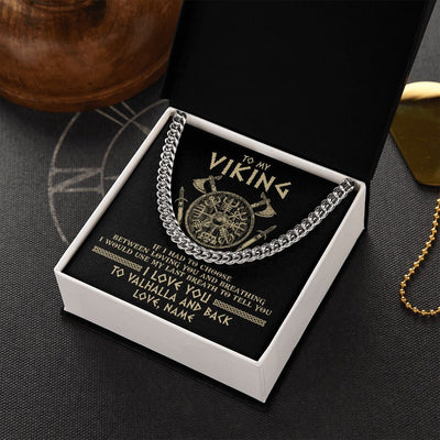 Cuban Link Chain Necklace | Personalized To My Viking Necklace Husband From Wife I Love You To Valhalla Husband Fiancee Boyfriend Men Birthday Anniversary Day Customized Gift Box Message Card | siriusteestore