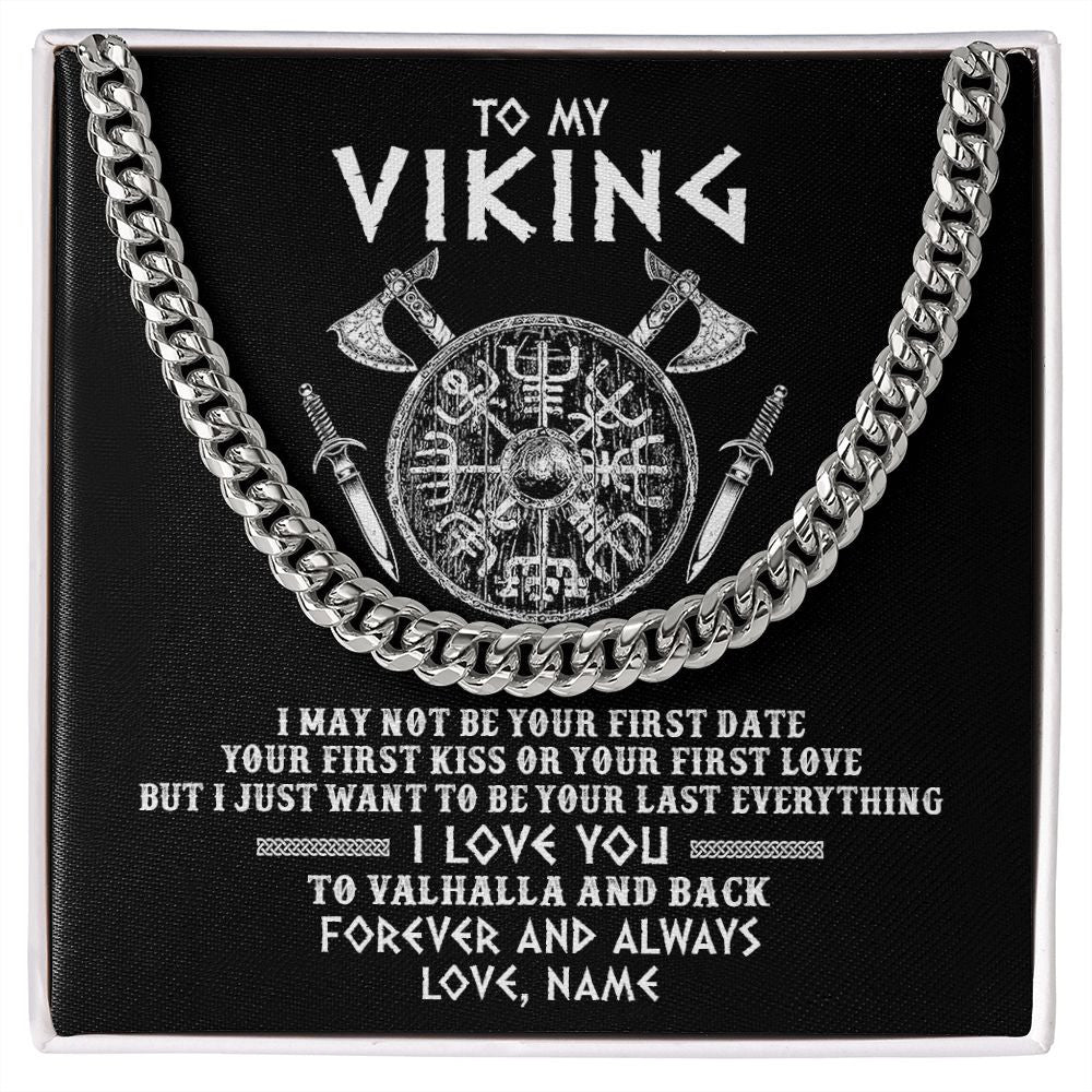 Cuban Link Chain Necklace | Personalized To My Viking Necklace I Love You To Valhalla And Back Husband Boyfriend Men Her Him Birthday Anniversary Day Customized Gift Box Message Card | siriusteestore