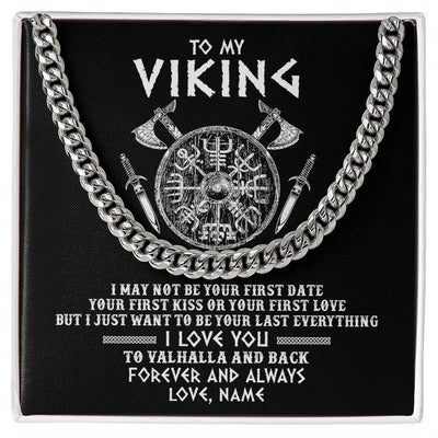 Cuban Link Chain Necklace | Personalized To My Viking Necklace I Love You To Valhalla And Back Husband Boyfriend Men Her Him Birthday Anniversary Day Customized Gift Box Message Card | siriusteestore
