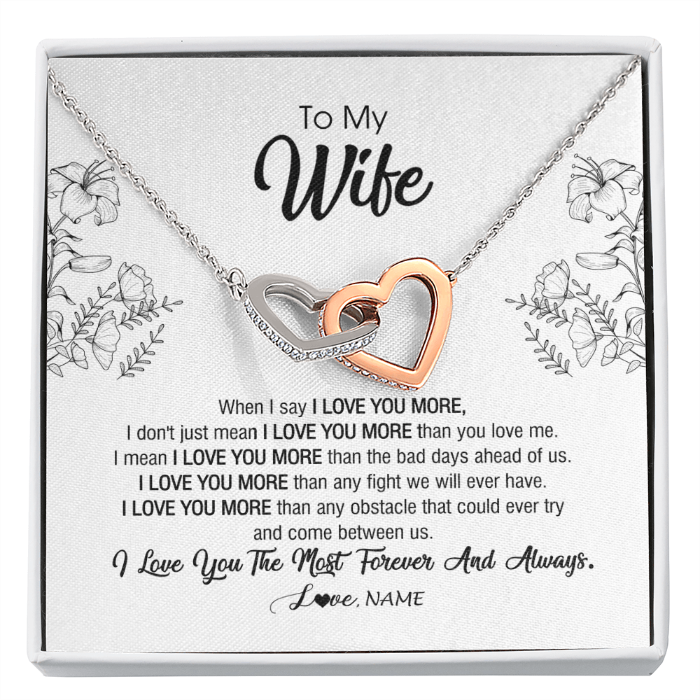 Interlocking Hearts Necklace | Personalized To My Wife Necklace From Husband I Love You More Wife Birthday Anniversary Wedding Valentines Day Christmas Customized Message Card | siriusteestore