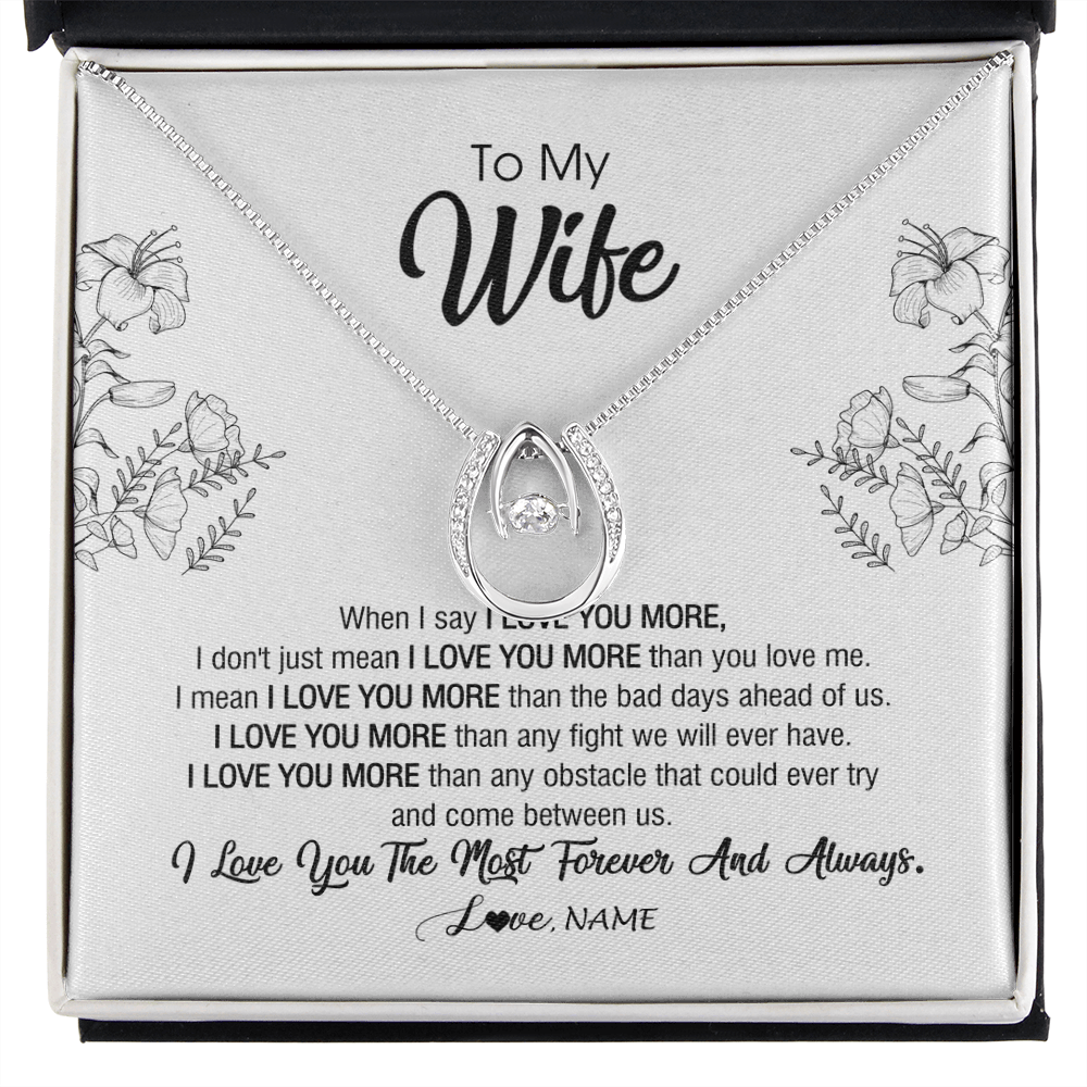 Lucky In Love Necklace | Personalized To My Wife Necklace From Husband I Love You More Wife Birthday Anniversary Wedding Valentines Day Christmas Customized Message Card | siriusteestore