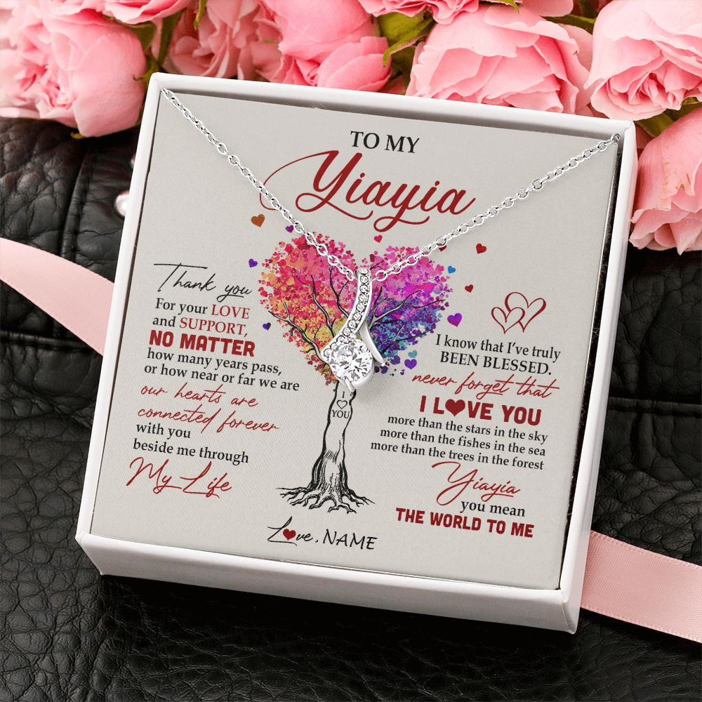 Alluring Beauty Necklace | Personalized To My Yiayia Necklace From Grandkids Never Forget That I Love You You Mean The World Yiayia Birthday Mothers Day Customized Gift Box Message Card | siriusteestore