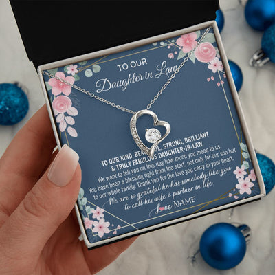 Forever Love Necklace | Personalized To Our Daughter In Law Necklace On Wedding Day For Bride From Mother In Law Daughter In Law Jewelry Wedding Day Customized Gift Box Message Card | siriusteestore