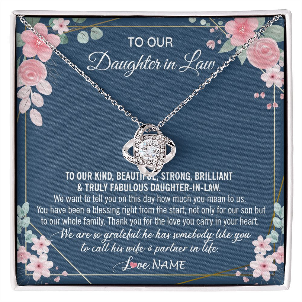 Love Knot Necklace | Personalized To Our Daughter In Law Necklace On Wedding Day For Bride From Mother In Law Daughter In Law Jewelry Wedding Day Customized Gift Box Message Card | siriusteestore