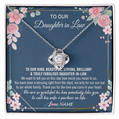 Love Knot Necklace | Personalized To Our Daughter In Law Necklace On Wedding Day For Bride From Mother In Law Daughter In Law Jewelry Wedding Day Customized Gift Box Message Card | siriusteestore