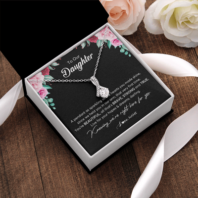Alluring Beauty Necklace | Personalized To Our Daughter Necklace From Mom Dad You're Beautiful Daughter Jewelry Pendant Birthday Valentines Day Christmas Customized Gift Box Message Card | siriusteestore