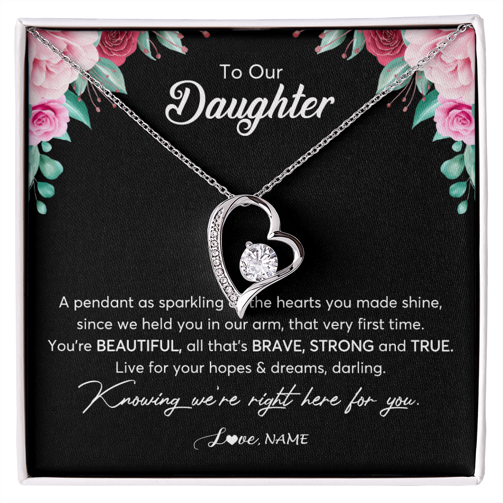 Forever Love Necklace | Personalized To Our Daughter Necklace From Mom Dad You're Beautiful Daughter Jewelry Pendant Birthday Valentines Day Christmas Customized Gift Box Message Card | siriusteestore